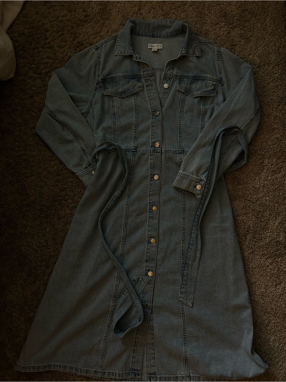 Ava & Viv Washed Blue Denim Midi Shirt Dress